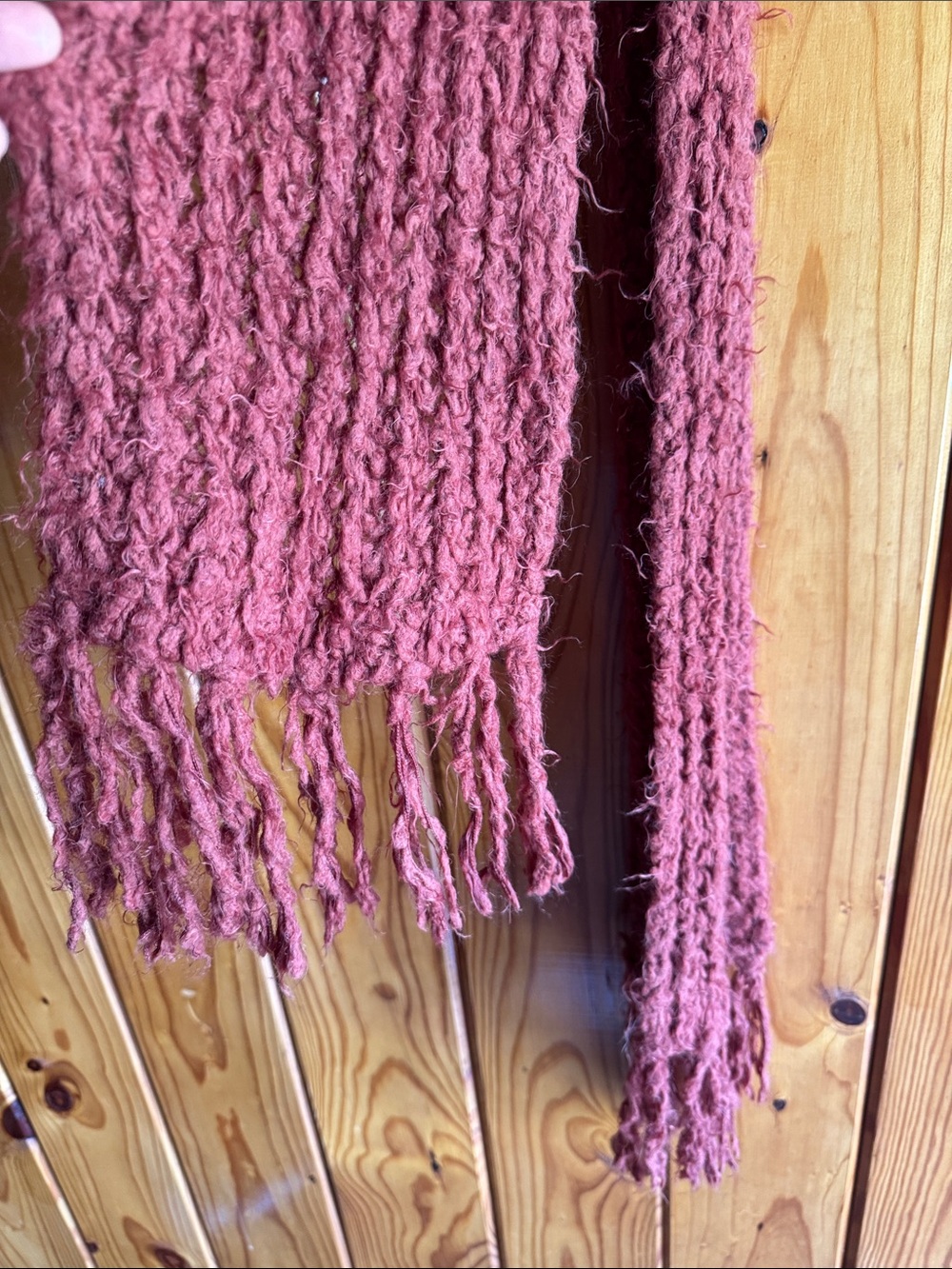 Hand-Knit Rust Fringe Scarf - Picture 4 of 4